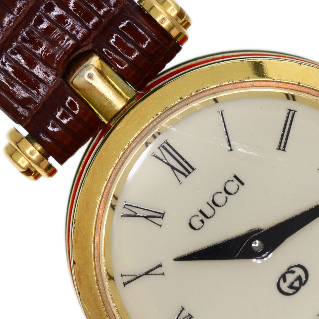 GUCCI Watches Quartz Gold Plated, Leather gold Sherry line Ivory dial Women Used Authentic