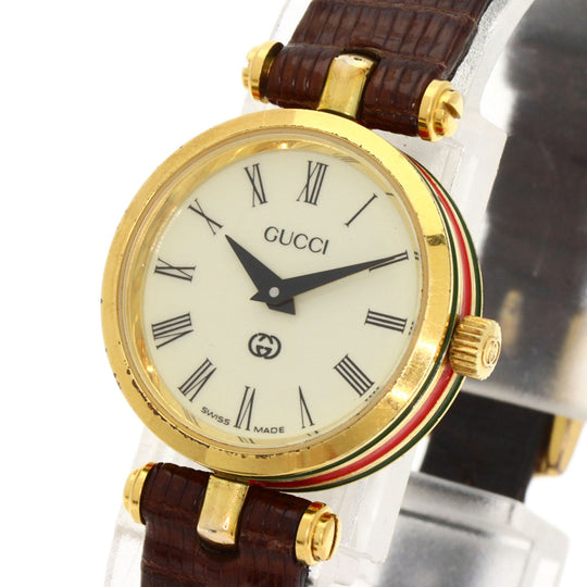 GUCCI Watches Quartz Gold Plated, Leather gold Sherry line Ivory dial Women Used Authentic