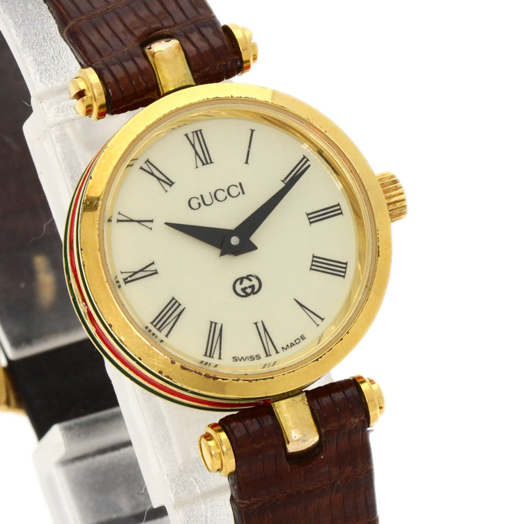 GUCCI Watches Quartz Gold Plated, Leather gold Sherry line Ivory dial Women Used Authentic