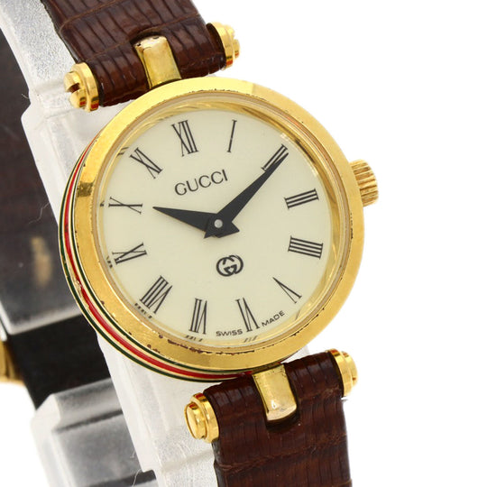 GUCCI Watches Quartz Gold Plated, Leather gold Sherry line Ivory dial Women Used Authentic