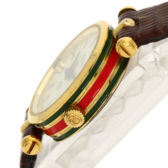 GUCCI Watches Quartz Gold Plated, Leather gold Sherry line Ivory dial Women Used Authentic