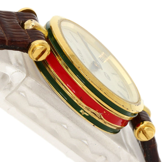 GUCCI Watches Quartz Gold Plated, Leather gold Sherry line Ivory dial Women Used Authentic
