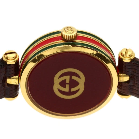 GUCCI Watches Quartz Gold Plated, Leather gold Sherry line Ivory dial Women Used Authentic