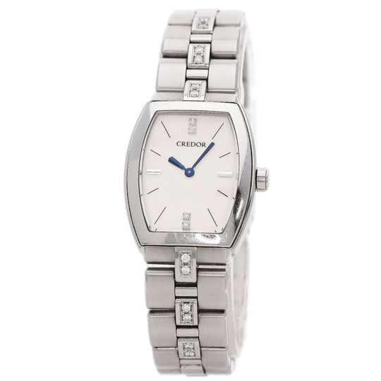 SEIKO Watches Quartz GSWE961 Stainless Steel , Stainless Steel Silver CREDOR Signo Diamond white dial Women Used Authentic