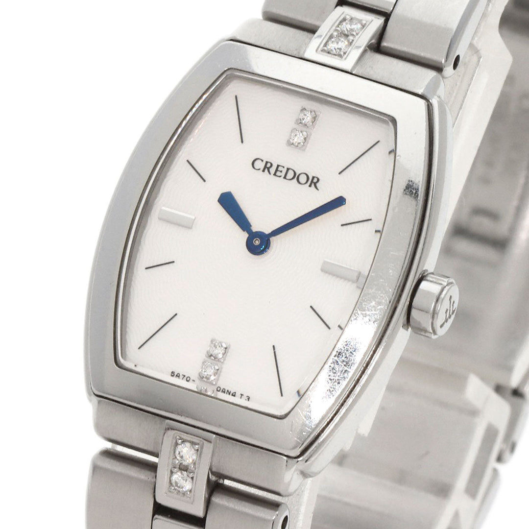 SEIKO Watches Quartz GSWE961 Stainless Steel , Stainless Steel Silver CREDOR Signo Diamond white dial Women Used Authentic