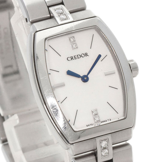 SEIKO Watches Quartz GSWE961 Stainless Steel , Stainless Steel Silver CREDOR Signo Diamond white dial Women Used Authentic