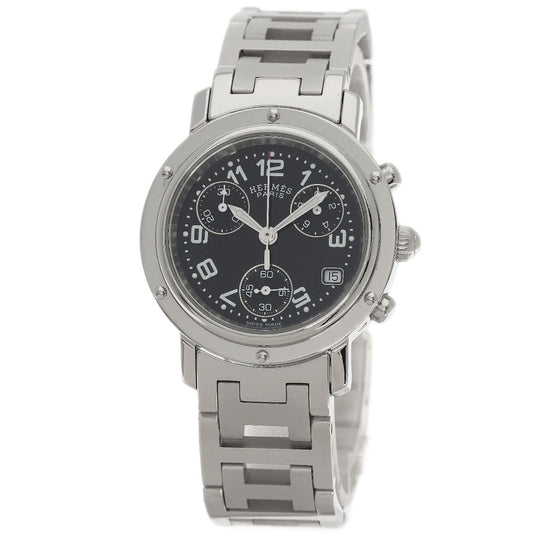HERMES Watches Quartz CL1.310 Stainless Steel , Stainless Steel Silver Clipper Chrono black dial Women Used Authentic