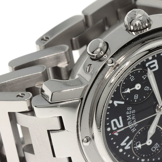HERMES Watches Quartz CL1.310 Stainless Steel , Stainless Steel Silver Clipper Chrono black dial Women Used Authentic