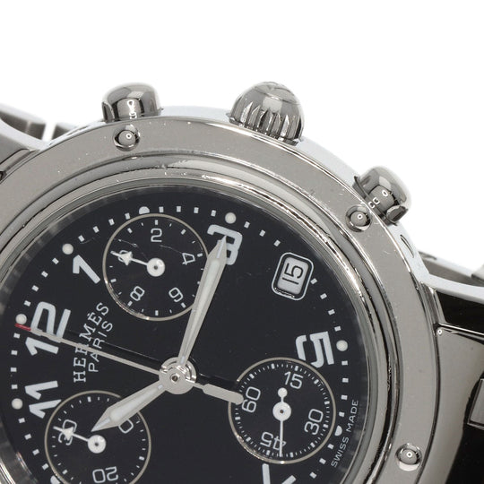 HERMES Watches Quartz CL1.310 Stainless Steel , Stainless Steel Silver Clipper Chrono black dial Women Used Authentic