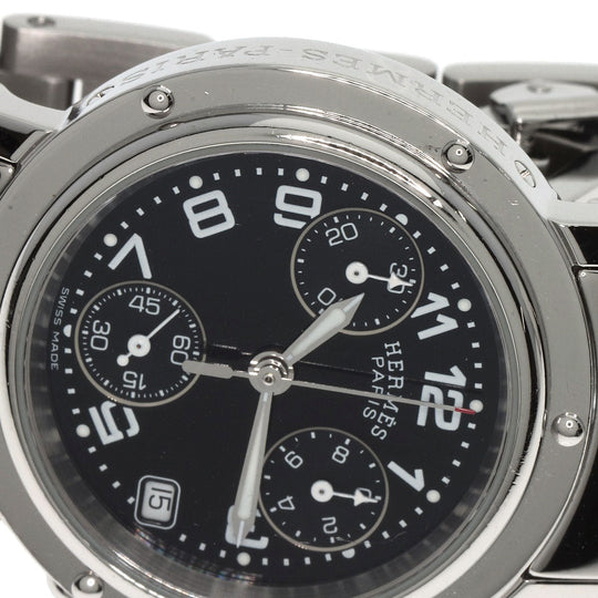 HERMES Watches Quartz CL1.310 Stainless Steel , Stainless Steel Silver Clipper Chrono black dial Women Used Authentic