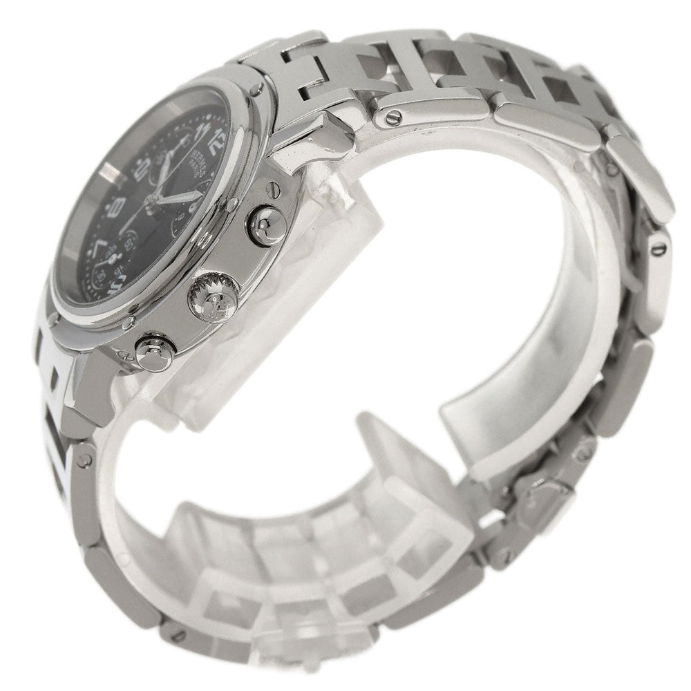 HERMES Watches Quartz CL1.310 Stainless Steel , Stainless Steel Silver Clipper Chrono black dial Women Used Authentic