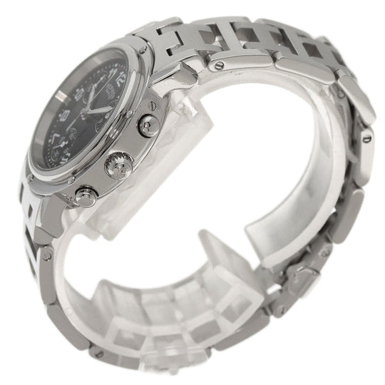 HERMES Watches Quartz CL1.310 Stainless Steel , Stainless Steel Silver Clipper Chrono black dial Women Used Authentic