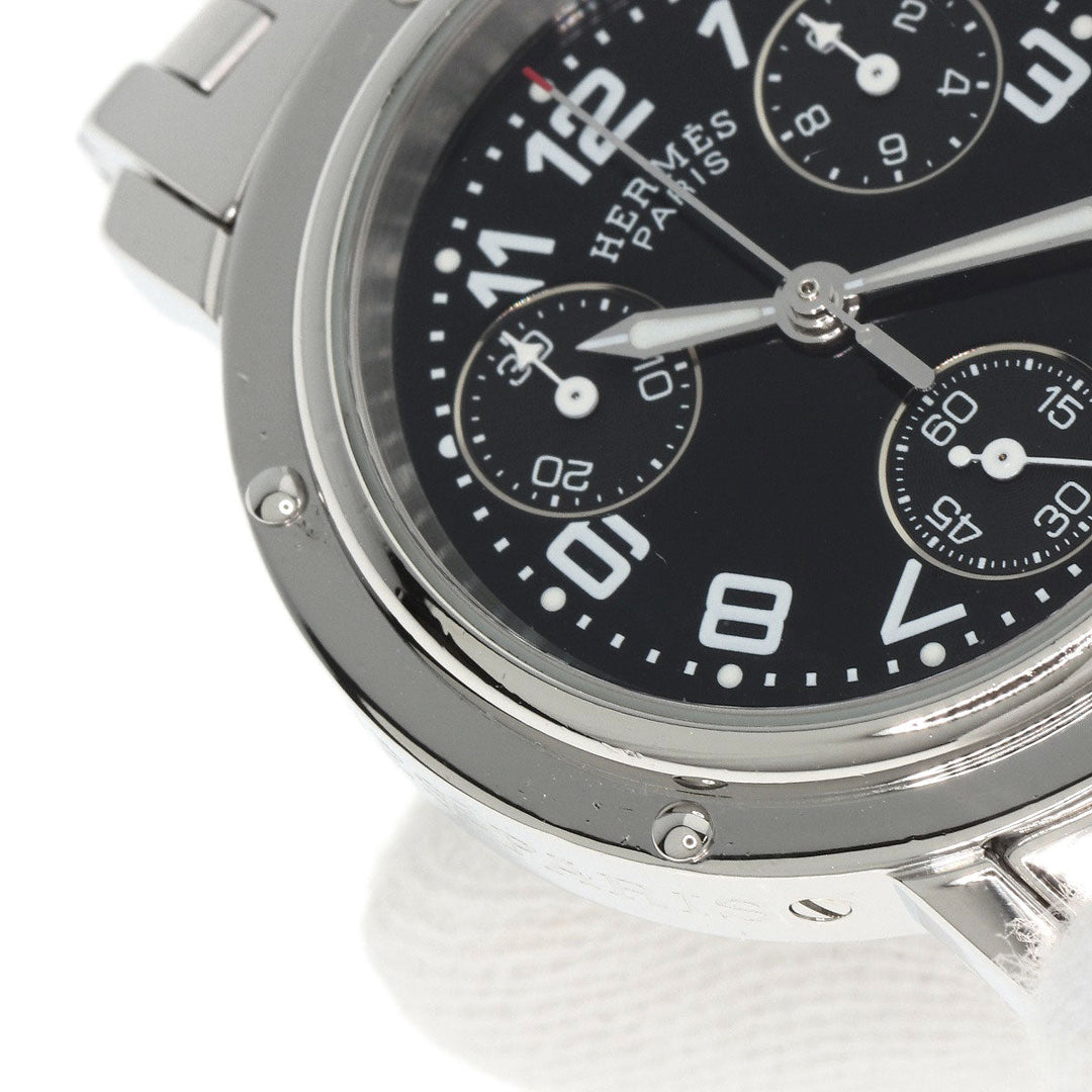 HERMES Watches Quartz CL1.310 Stainless Steel , Stainless Steel Silver Clipper Chrono black dial Women Used Authentic