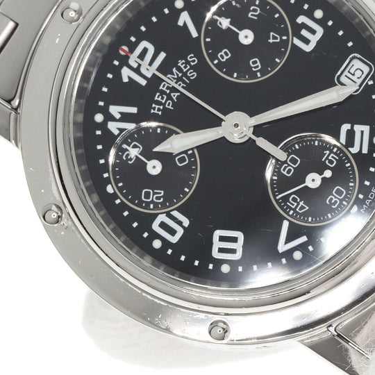 HERMES Watches Quartz CL1.310 Stainless Steel , Stainless Steel Silver Clipper Chrono black dial Women Used Authentic