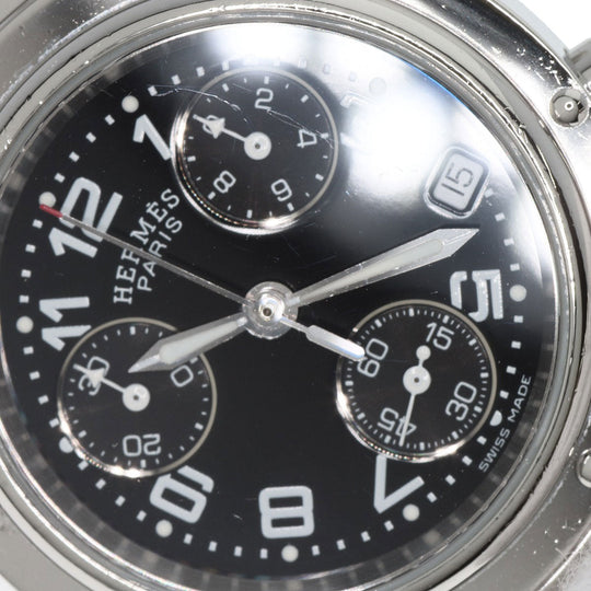 HERMES Watches Quartz CL1.310 Stainless Steel , Stainless Steel Silver Clipper Chrono black dial Women Used Authentic