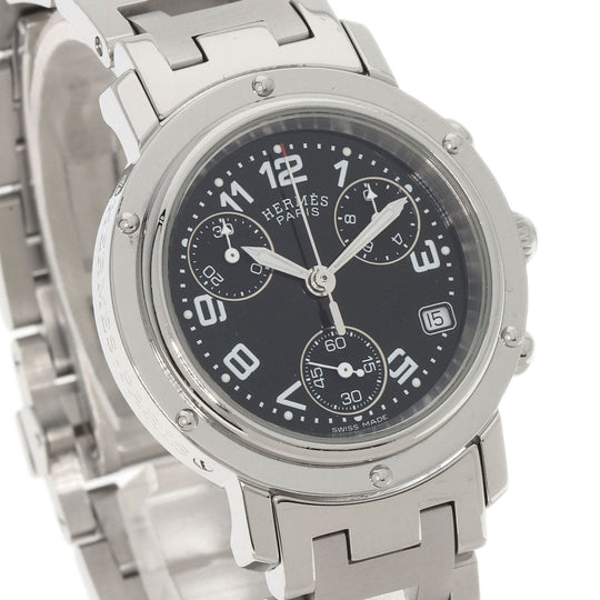 HERMES Watches Quartz CL1.310 Stainless Steel , Stainless Steel Silver Clipper Chrono black dial Women Used Authentic