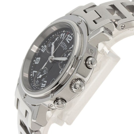 HERMES Watches Quartz CL1.310 Stainless Steel , Stainless Steel Silver Clipper Chrono black dial Women Used Authentic