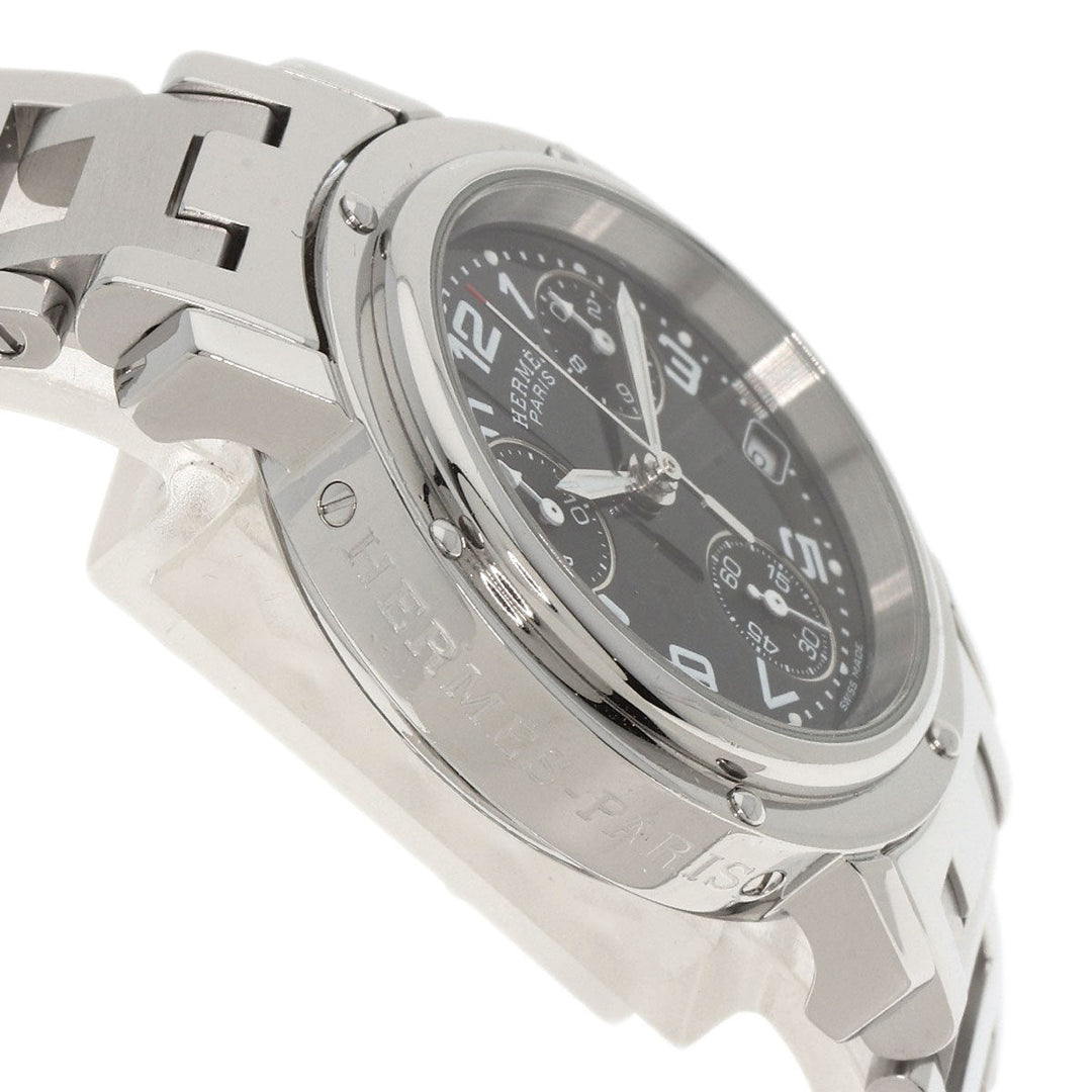 HERMES Watches Quartz CL1.310 Stainless Steel , Stainless Steel Silver Clipper Chrono black dial Women Used Authentic
