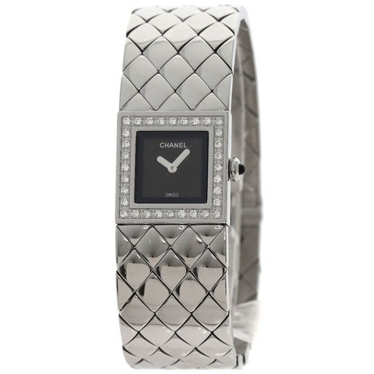CHANEL Watches Quartz H0489 Stainless Steel, Stainless Steel, Diamond Silver Matrasse Diamond black dial Women Used Authentic