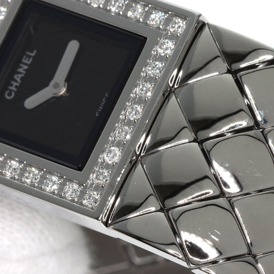 CHANEL Watches Quartz H0489 Stainless Steel, Stainless Steel, Diamond Silver Matrasse Diamond black dial Women Used Authentic