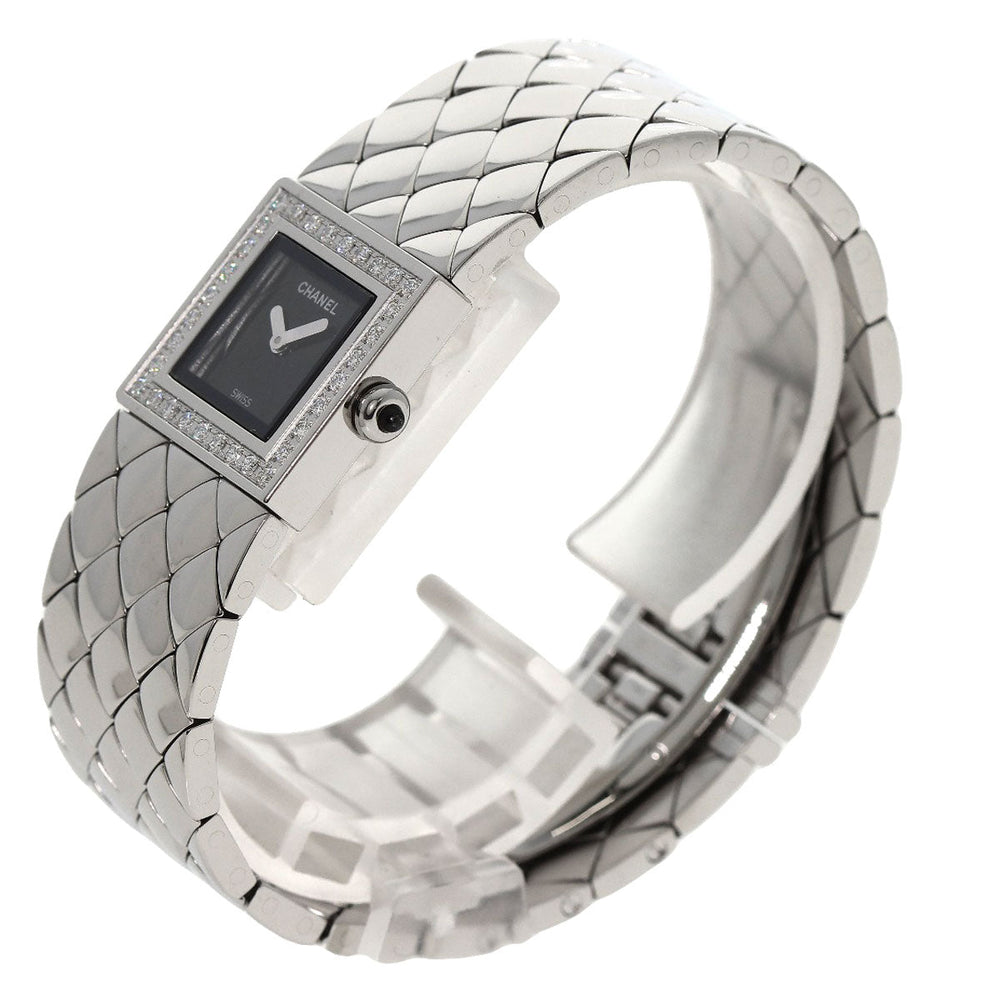 CHANEL Watches Quartz H0489 Stainless Steel, Stainless Steel, Diamond Silver Matrasse Diamond black dial Women Used Authentic