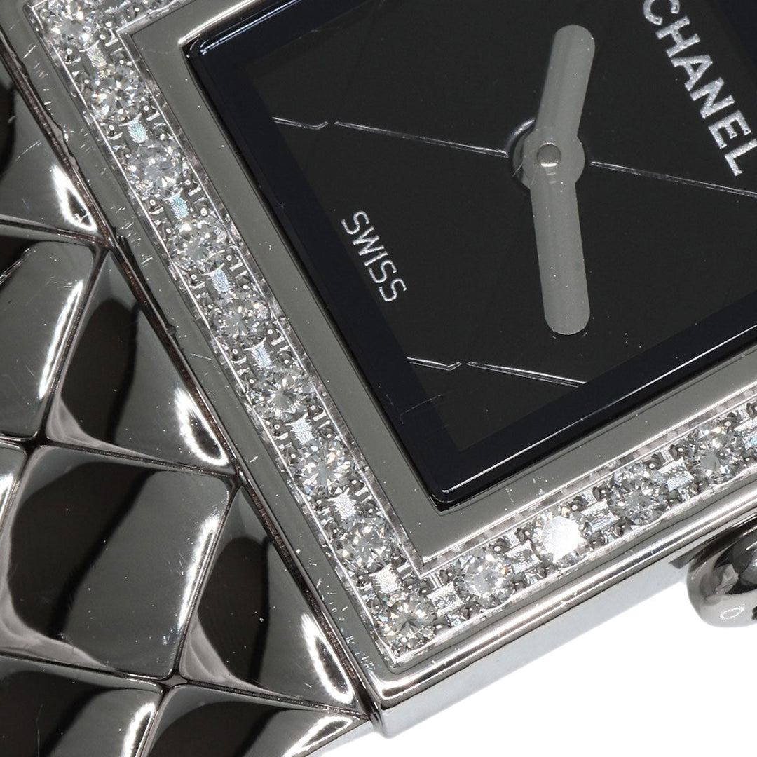 CHANEL Watches Quartz H0489 Stainless Steel, Stainless Steel, Diamond Silver Matrasse Diamond black dial Women Used Authentic