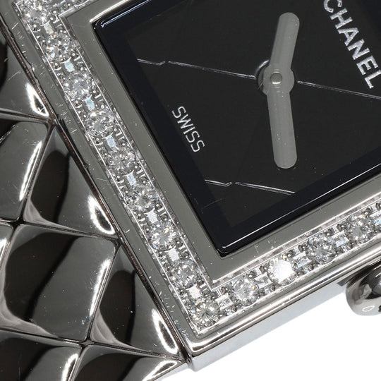 CHANEL Watches Quartz H0489 Stainless Steel, Stainless Steel, Diamond Silver Matrasse Diamond black dial Women Used Authentic