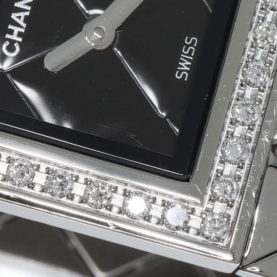 CHANEL Watches Quartz H0489 Stainless Steel, Stainless Steel, Diamond Silver Matrasse Diamond black dial Women Used Authentic
