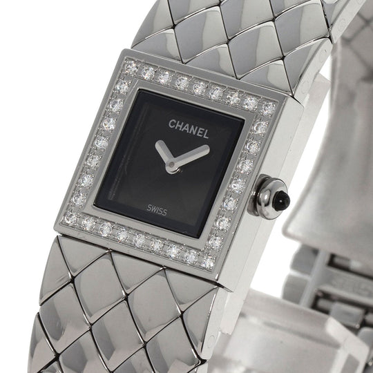 CHANEL Watches Quartz H0489 Stainless Steel, Stainless Steel, Diamond Silver Matrasse Diamond black dial Women Used Authentic