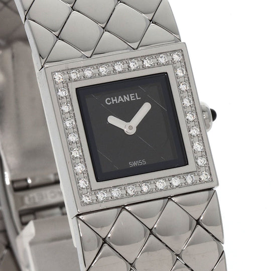 CHANEL Watches Quartz H0489 Stainless Steel, Stainless Steel, Diamond Silver Matrasse Diamond black dial Women Used Authentic