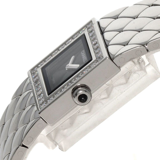 CHANEL Watches Quartz H0489 Stainless Steel, Stainless Steel, Diamond Silver Matrasse Diamond black dial Women Used Authentic