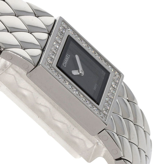CHANEL Watches Quartz H0489 Stainless Steel, Stainless Steel, Diamond Silver Matrasse Diamond black dial Women Used Authentic