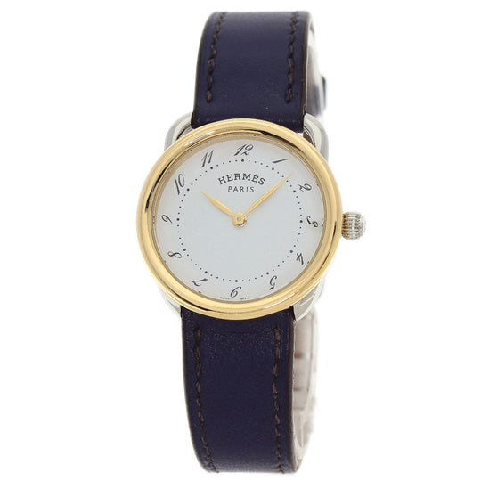 HERMES Watches Quartz AR5.220a Stainless Steel, Leather, Gold Plated Silver Arceau white dial Women Used Authentic