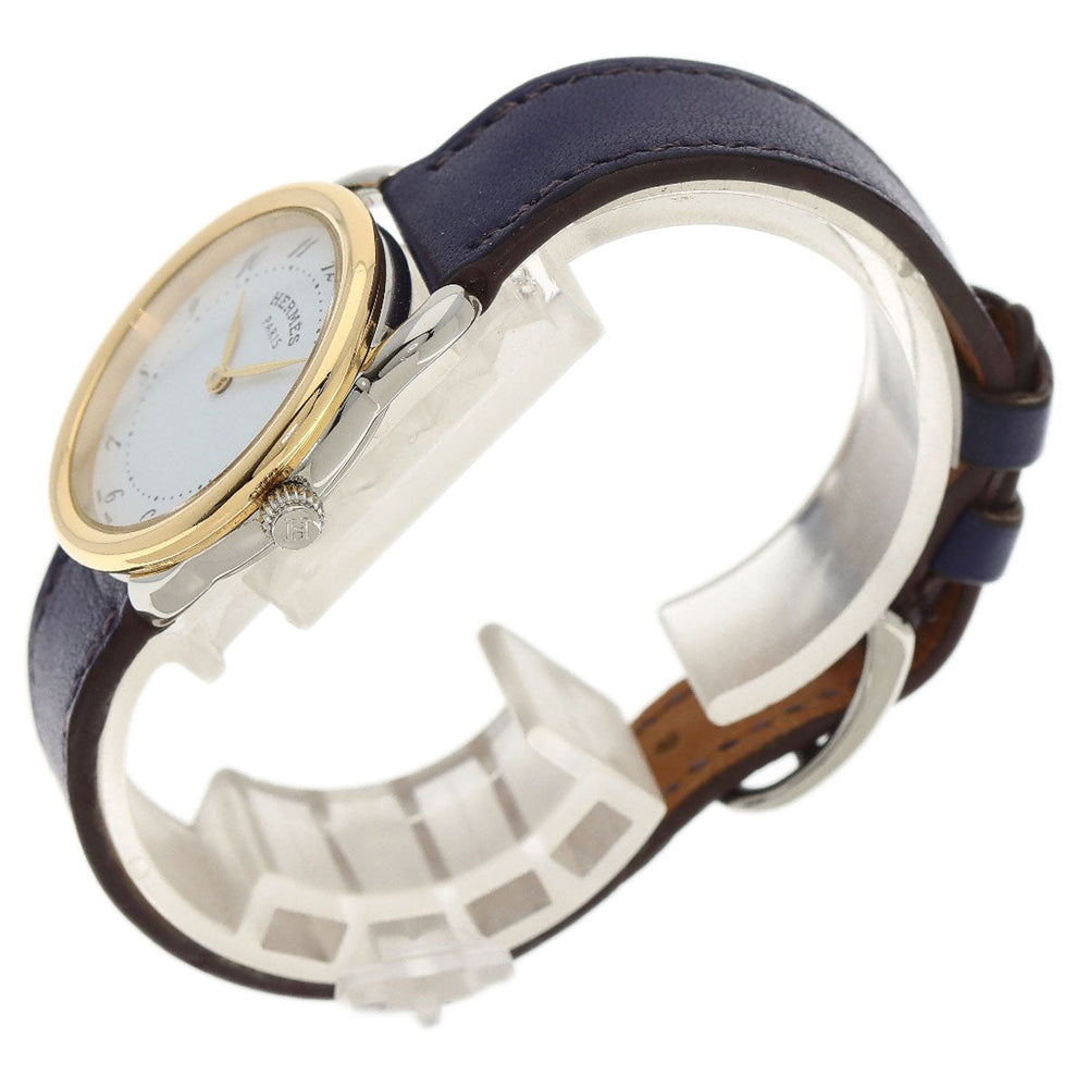 HERMES Watches Quartz AR5.220a Stainless Steel, Leather, Gold Plated Silver Arceau white dial Women Used Authentic