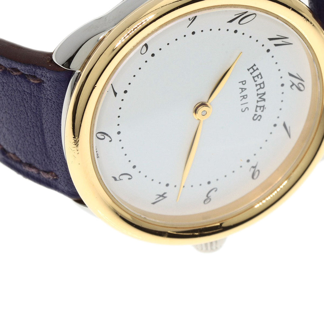 HERMES Watches Quartz AR5.220a Stainless Steel, Leather, Gold Plated Silver Arceau white dial Women Used Authentic