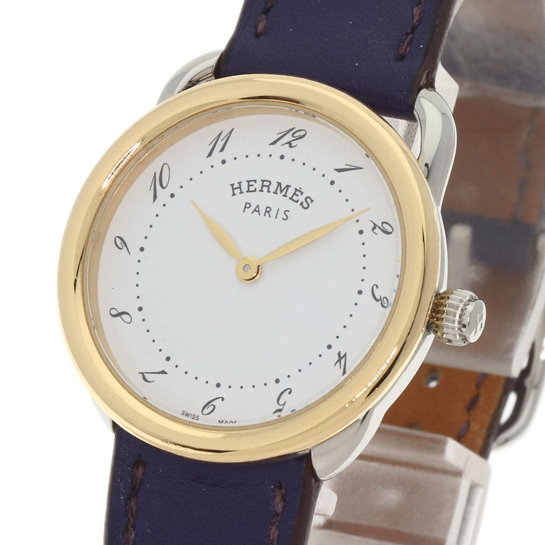 HERMES Watches Quartz AR5.220a Stainless Steel, Leather, Gold Plated Silver Arceau white dial Women Used Authentic