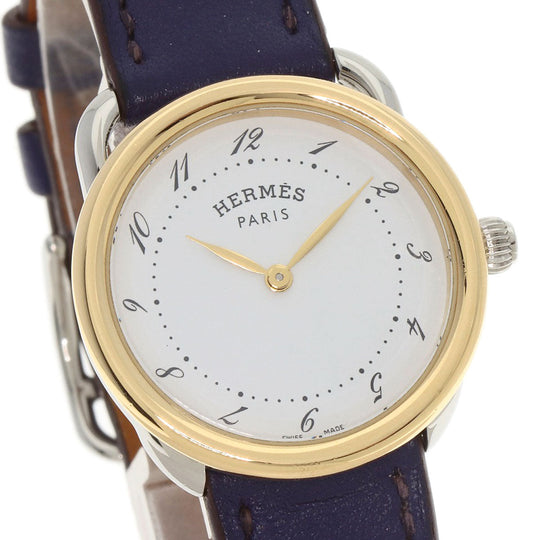 HERMES Watches Quartz AR5.220a Stainless Steel, Leather, Gold Plated Silver Arceau white dial Women Used Authentic
