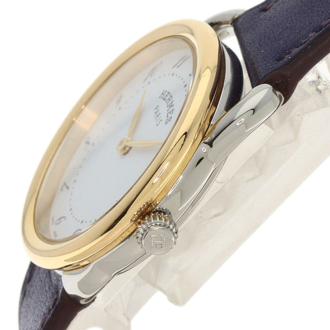 HERMES Watches Quartz AR5.220a Stainless Steel, Leather, Gold Plated Silver Arceau white dial Women Used Authentic