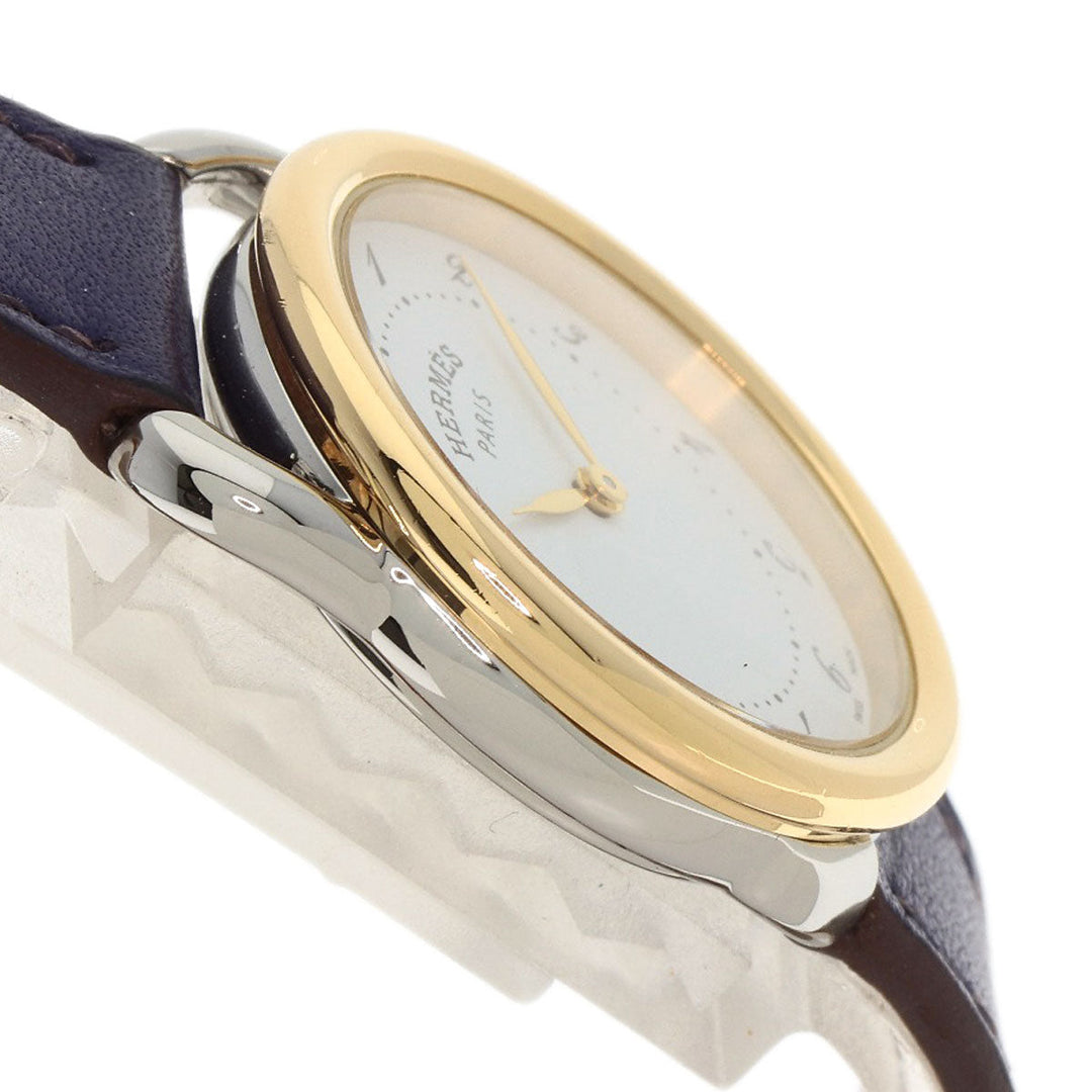 HERMES Watches Quartz AR5.220a Stainless Steel, Leather, Gold Plated Silver Arceau white dial Women Used Authentic