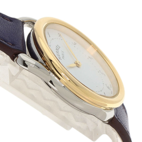 HERMES Watches Quartz AR5.220a Stainless Steel, Leather, Gold Plated Silver Arceau white dial Women Used Authentic