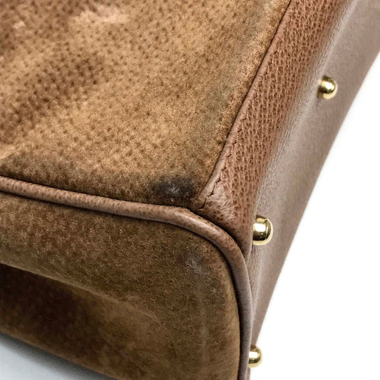 GUCCI Handbag 000123 Suede/Leather, Bamboo Brown Shoulder Bamboo handle Women Used Authentic