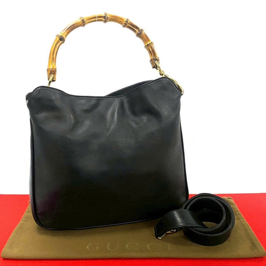 GUCCI Shoulder Bag leather black Bamboo