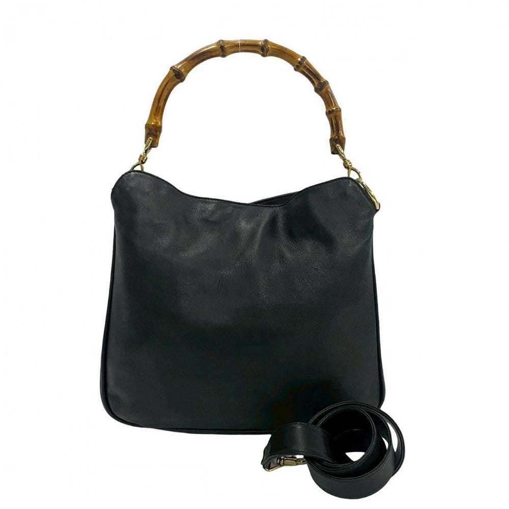 GUCCI Shoulder Bag leather black Bamboo