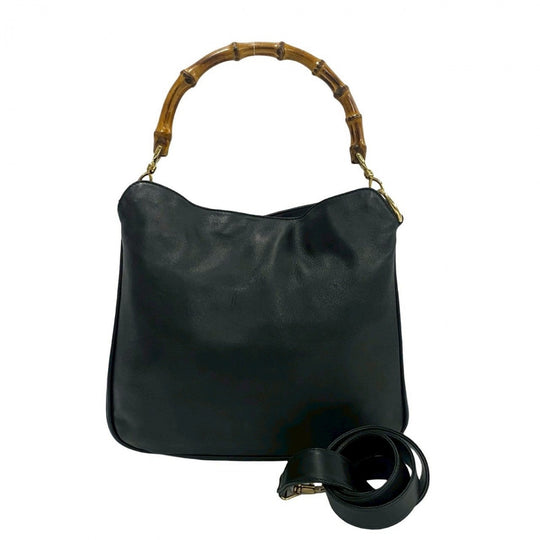 GUCCI Shoulder Bag leather black Bamboo