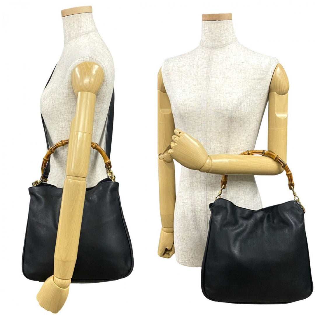 GUCCI Shoulder Bag leather black Bamboo