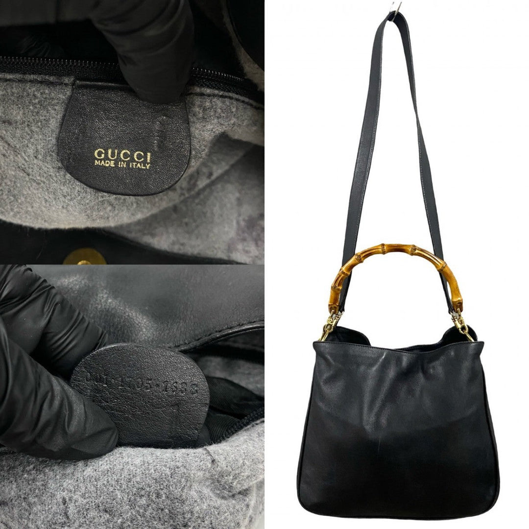GUCCI Shoulder Bag leather black Bamboo