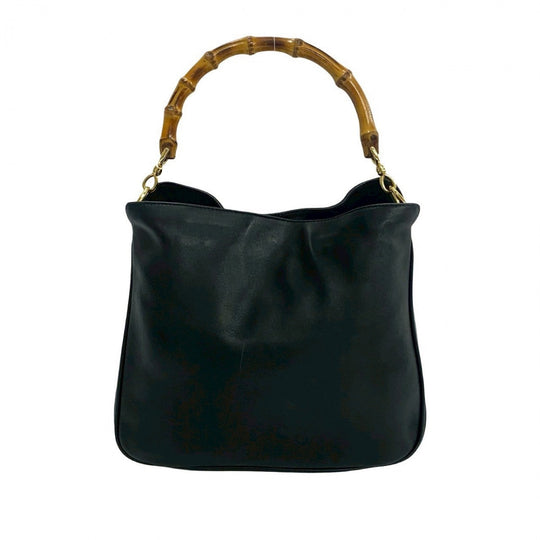 GUCCI Shoulder Bag leather black Bamboo