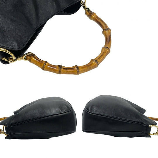 GUCCI Shoulder Bag leather black Bamboo
