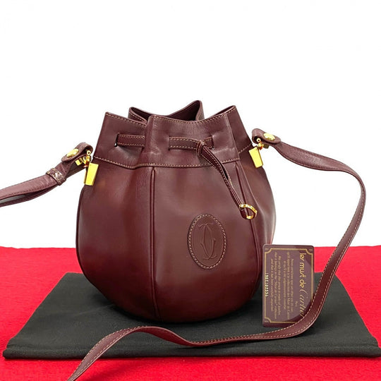 CARTIER Shoulder Bag leather wine-red Must Line