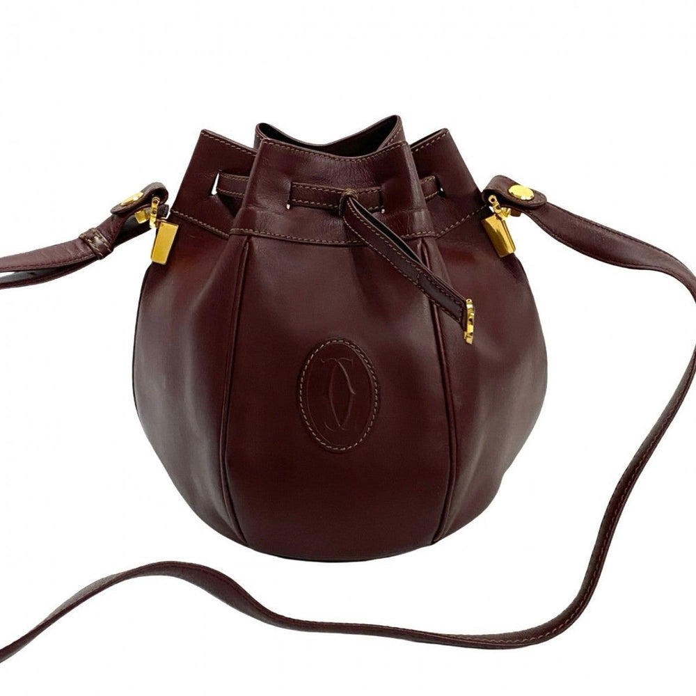 CARTIER Shoulder Bag leather wine-red Must Line